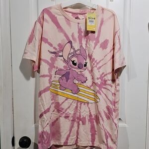 Disney Pink Tie-Dye Stitch Surfing T-Shirt
